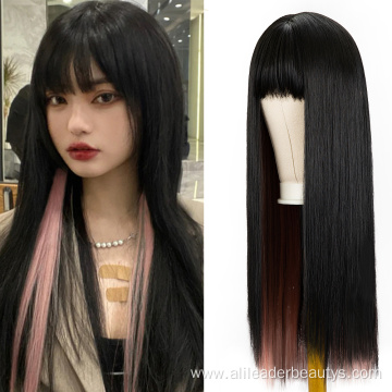 Long Straight Two Tone Cosplay Wig With Bangs